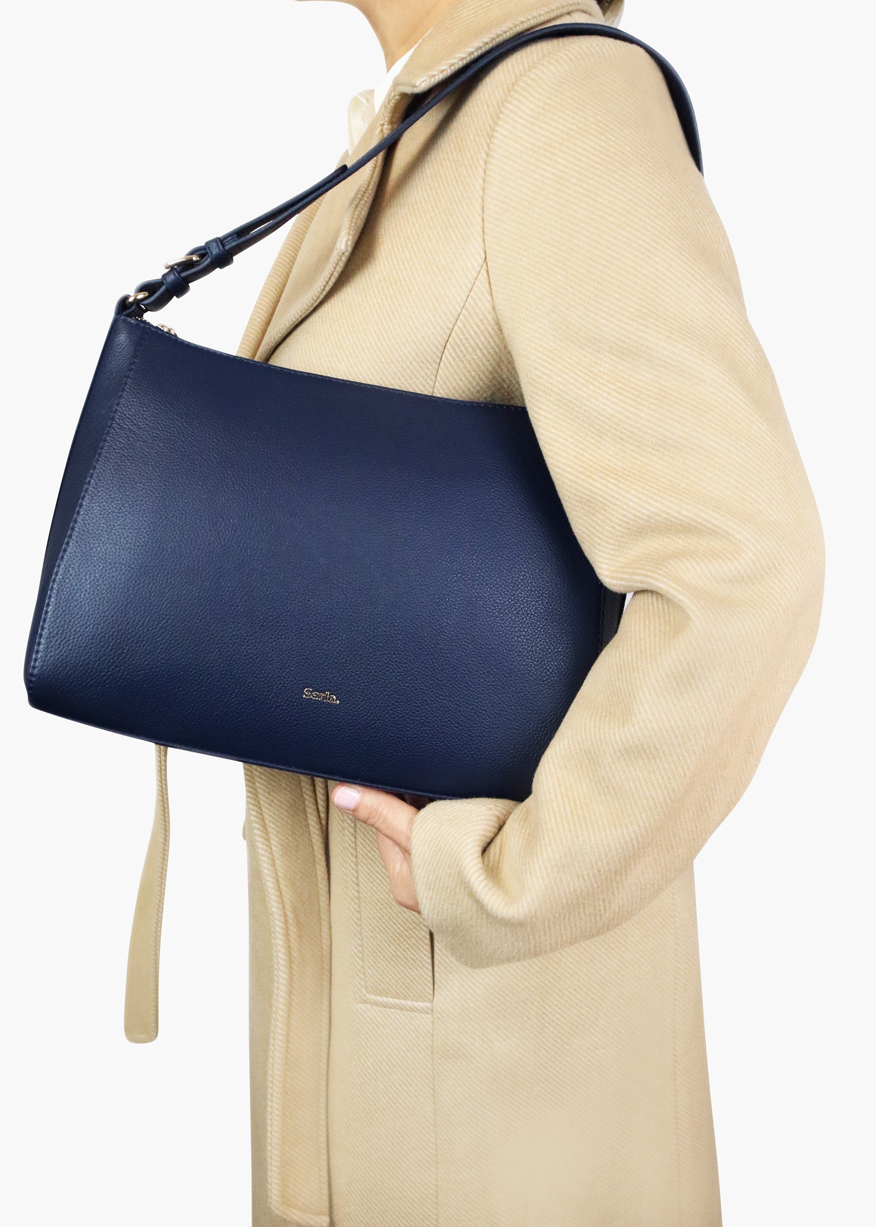 Alice Navy Leather Shoulder Bag