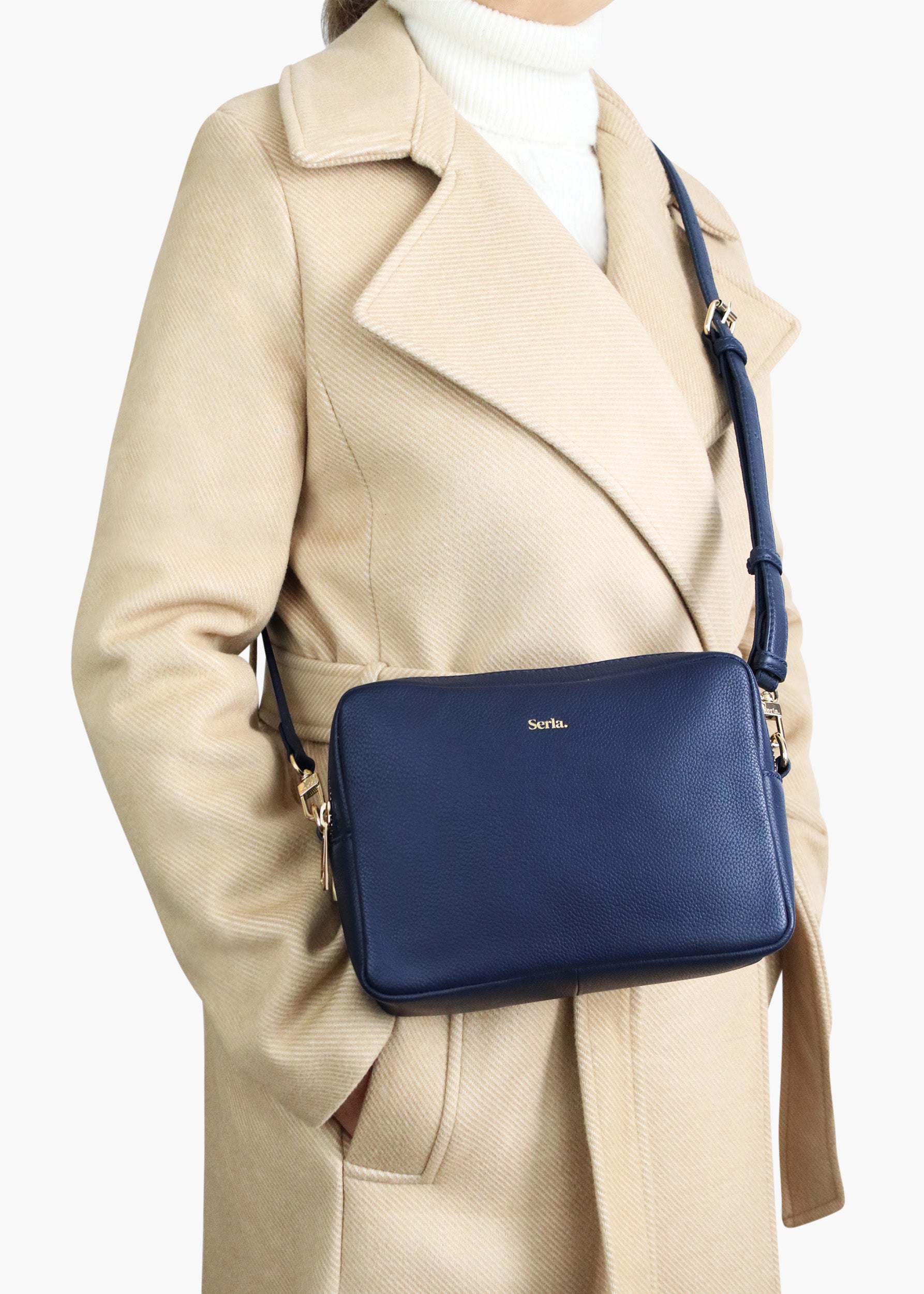 Allegra Navy Leather Crossbody Bag