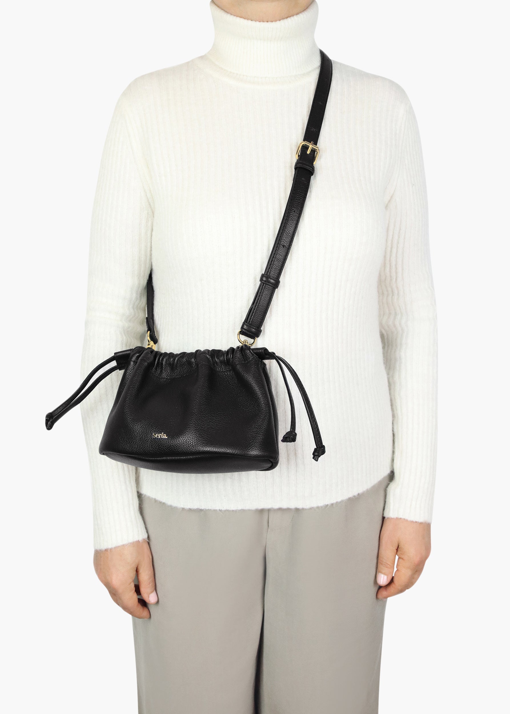 Celia Black Leather Crossbody Bag