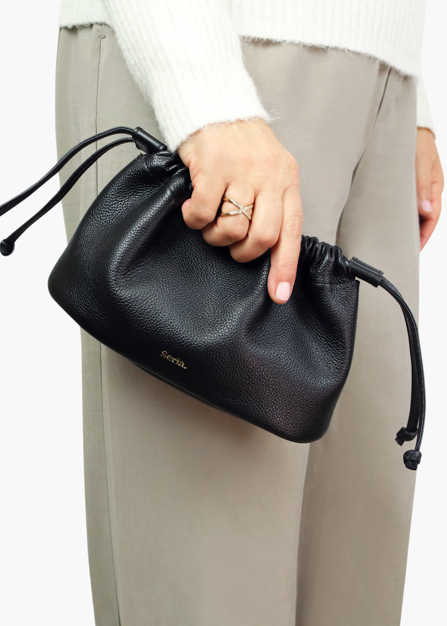 Celia Black Leather Crossbody Bag