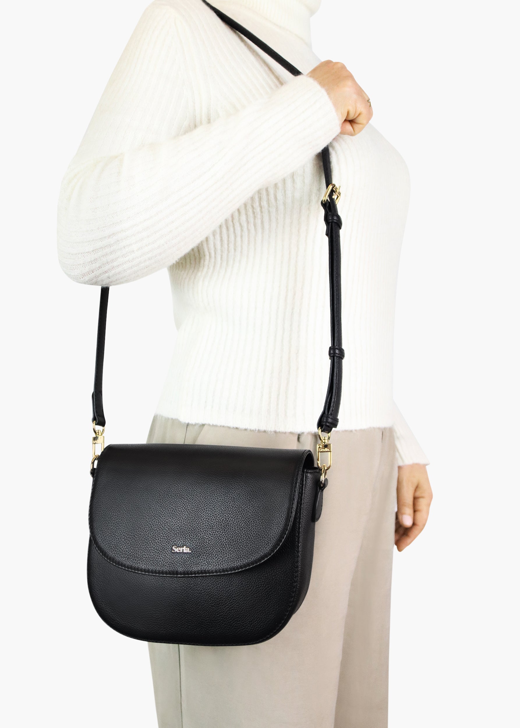 Elise Black Leather Crossbody Bag