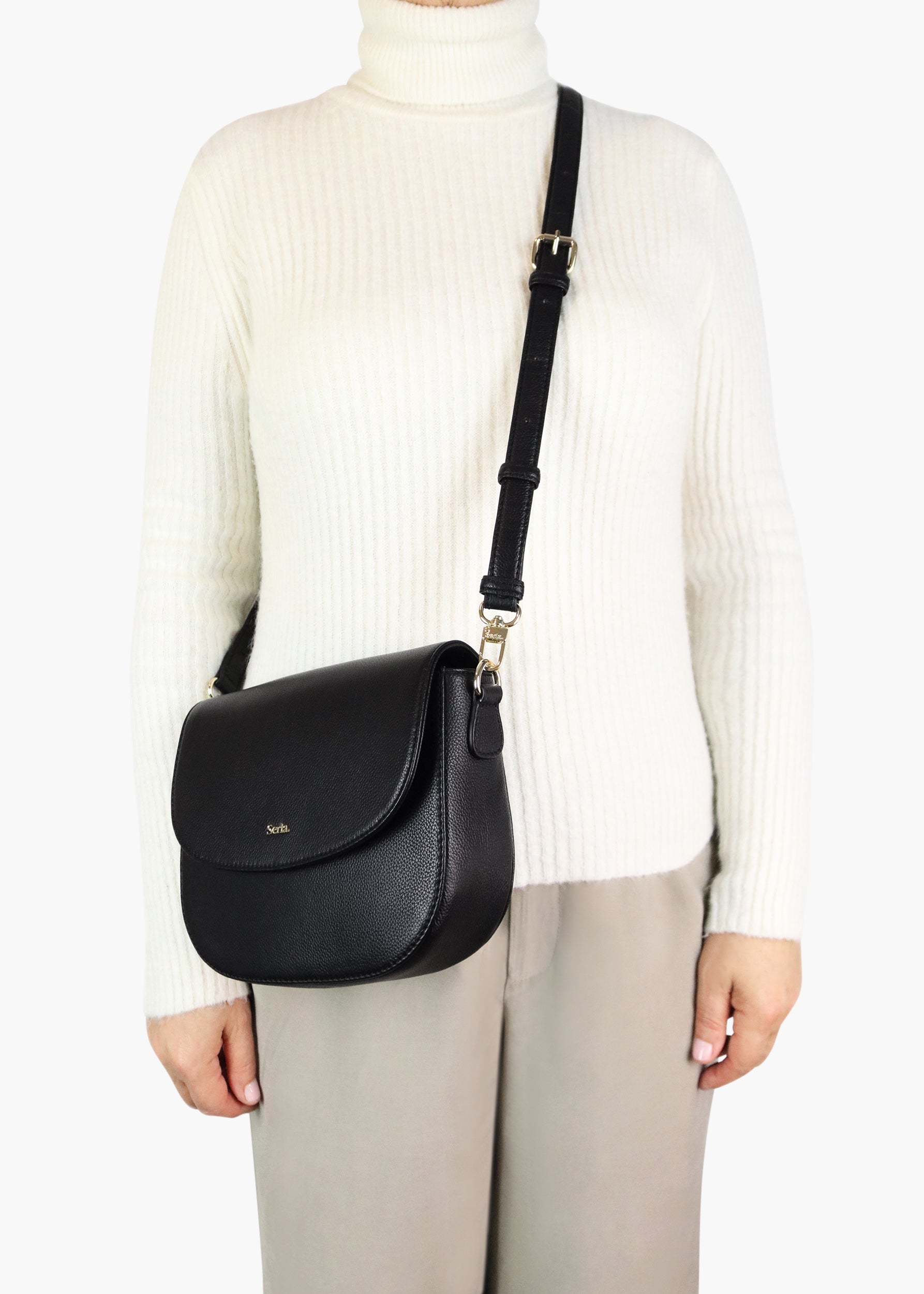 Elise Black Leather Crossbody Bag