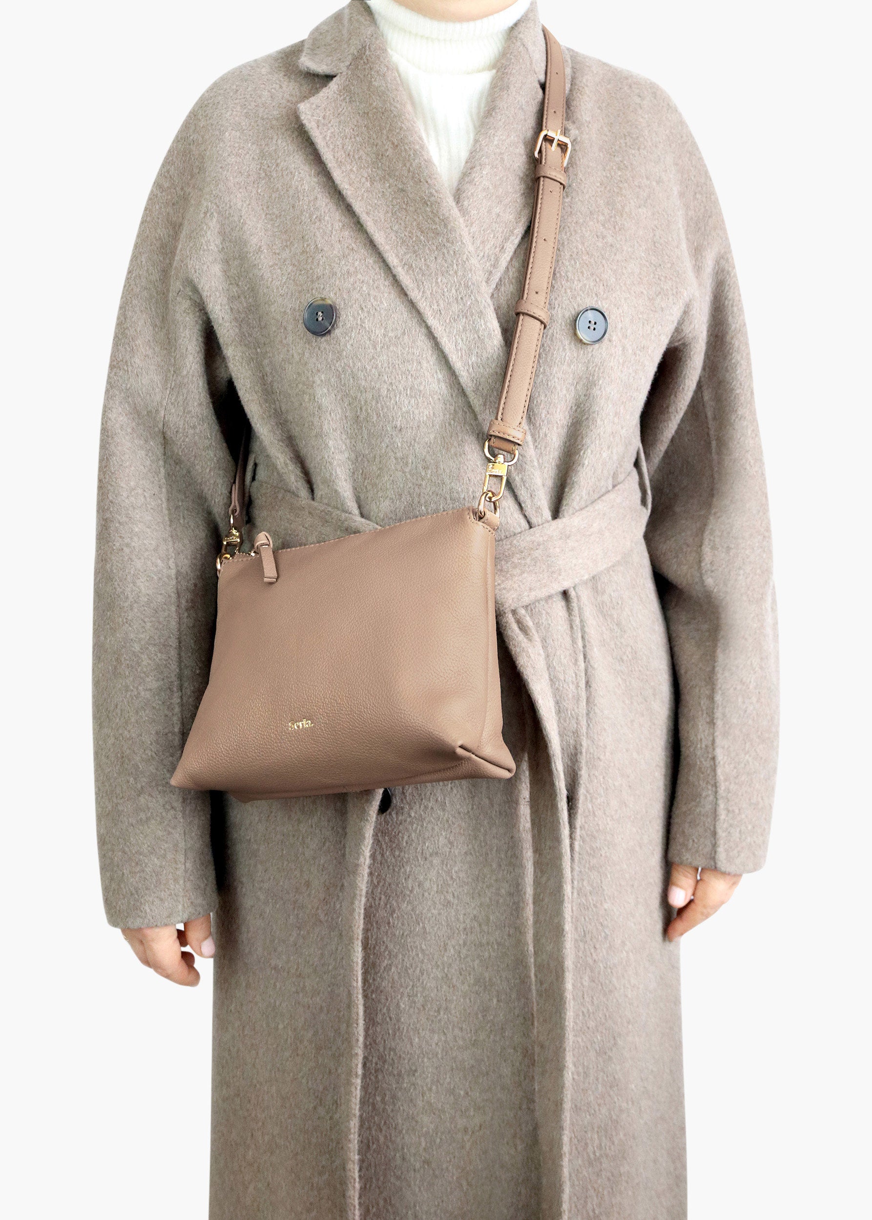 Ivy Taupe Leather Crossbody Bag
