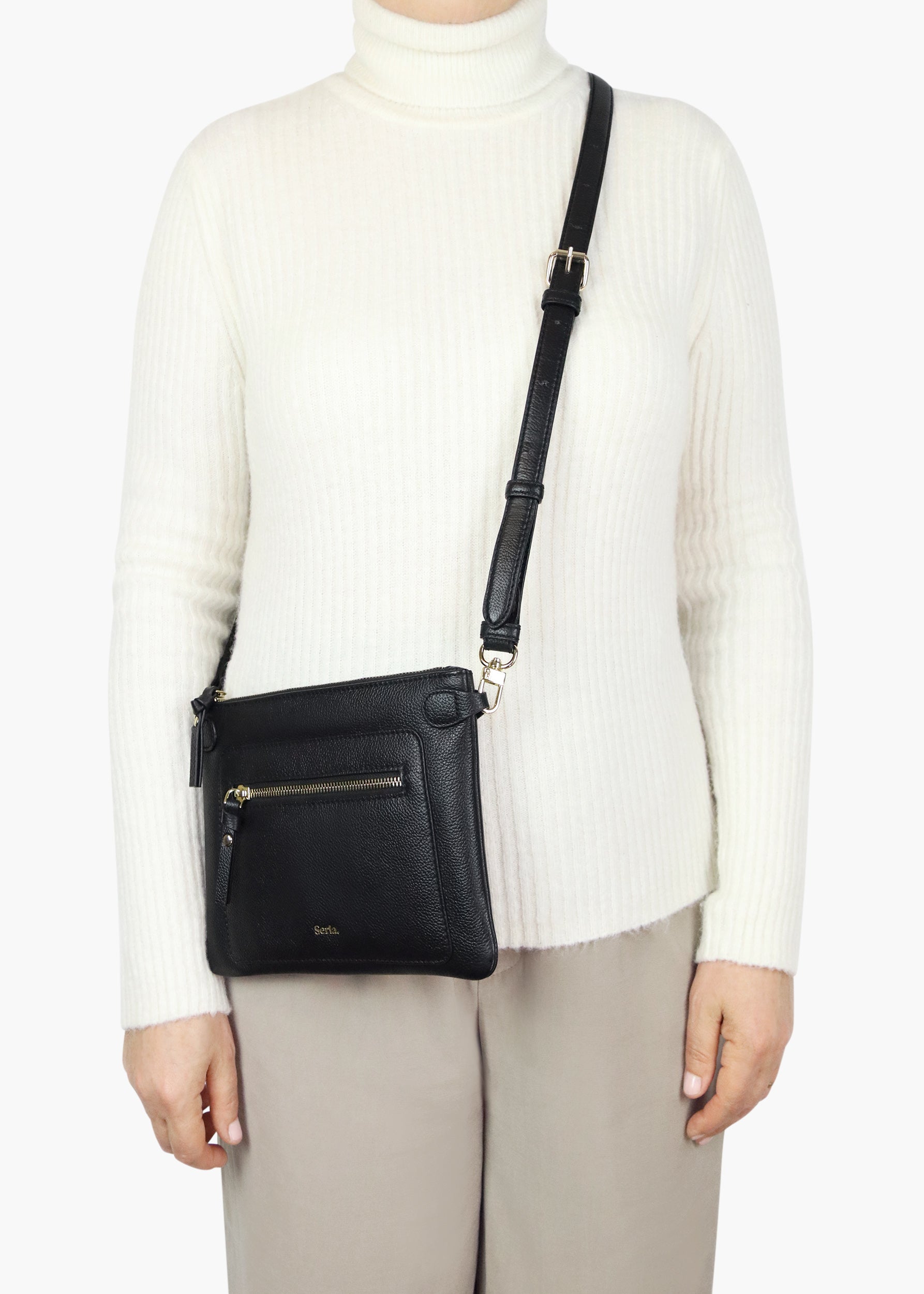 Poppy Black Leather Crossbody Bag