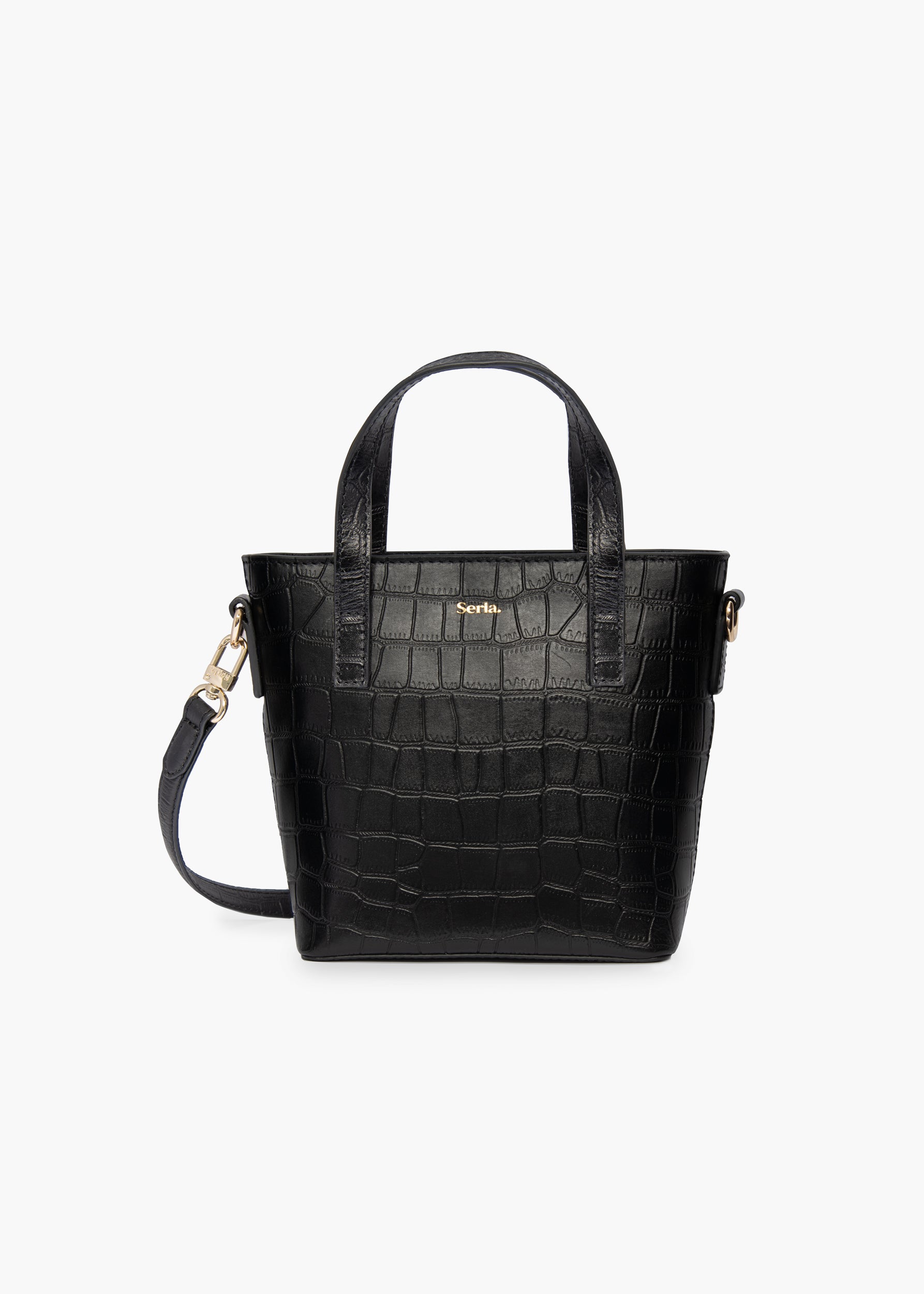 Cora Black Croc Top Handle Crossbody Bag