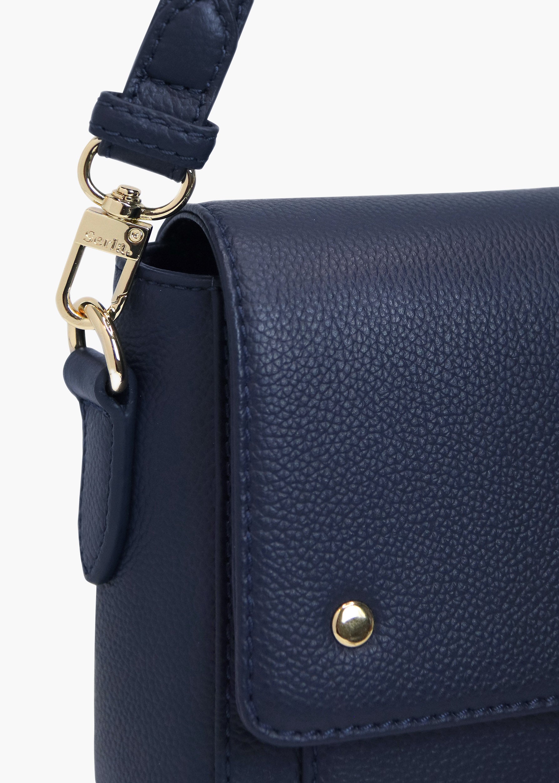Victoria Navy Leather Crossbody Bag