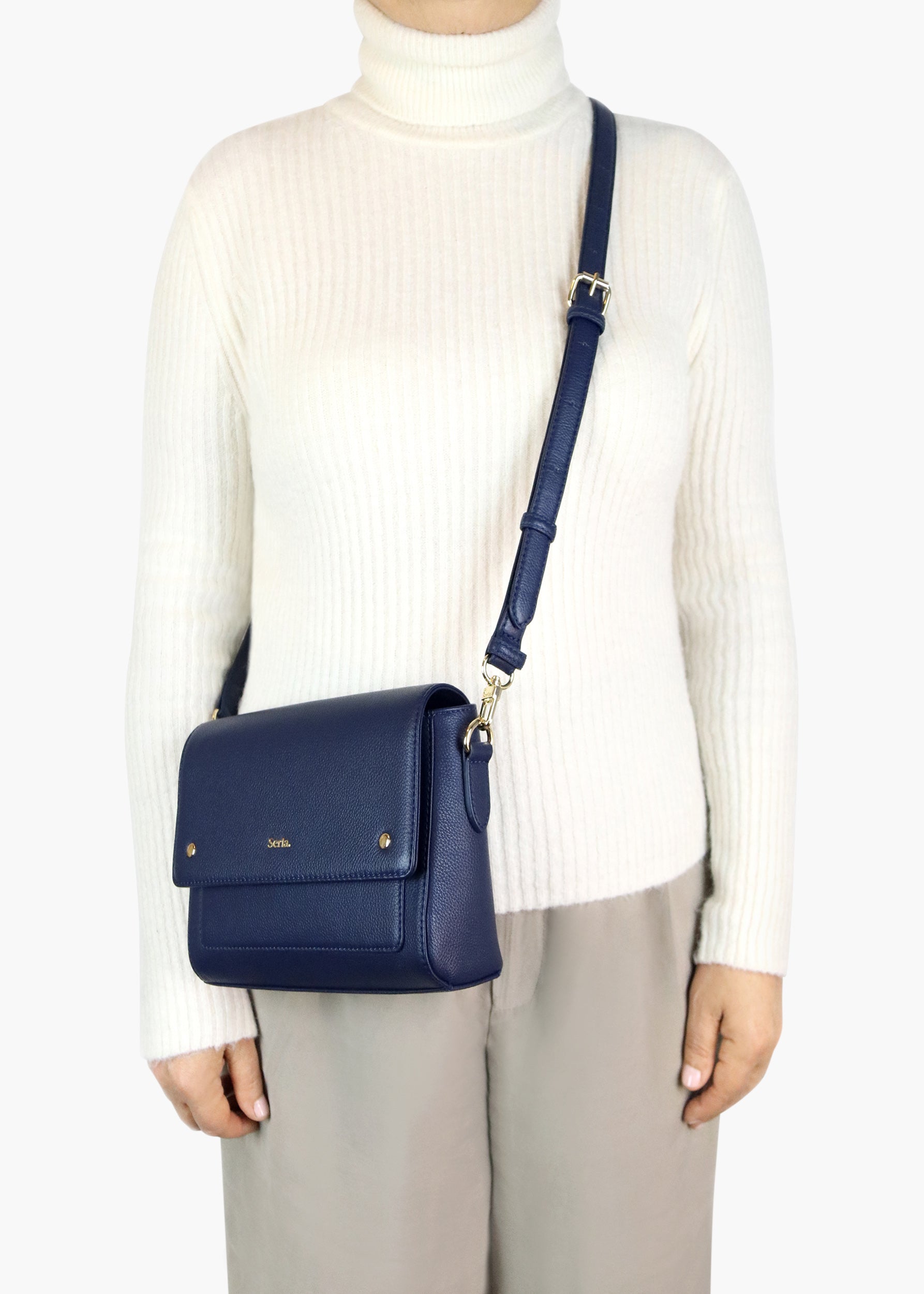 Victoria Navy Leather Crossbody Bag