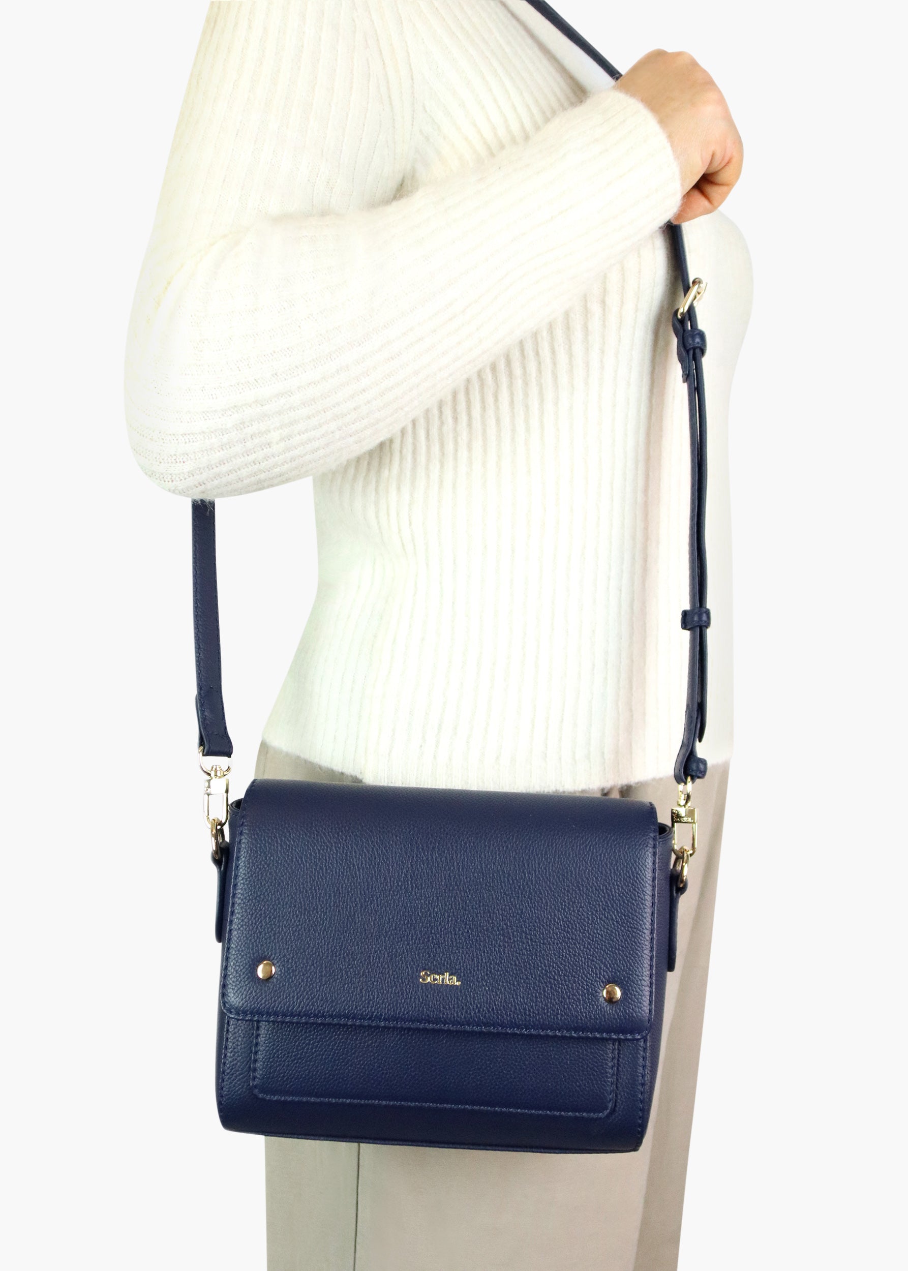 Victoria Navy Leather Crossbody Bag