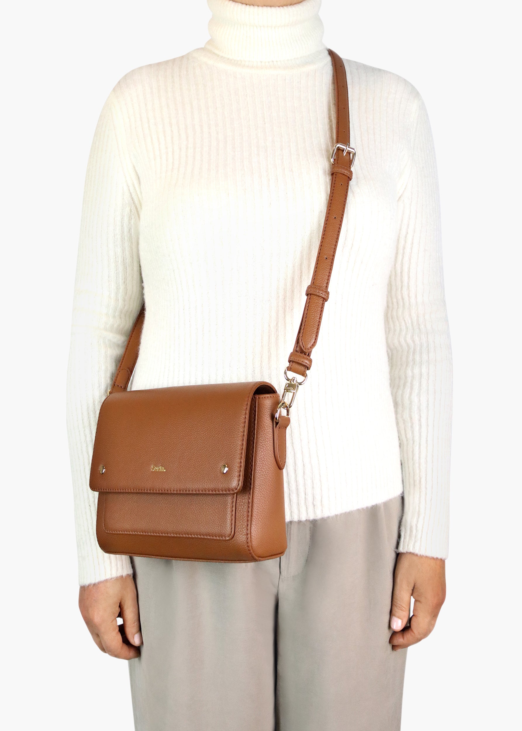 Victoria Tan Leather Crossbody Bag