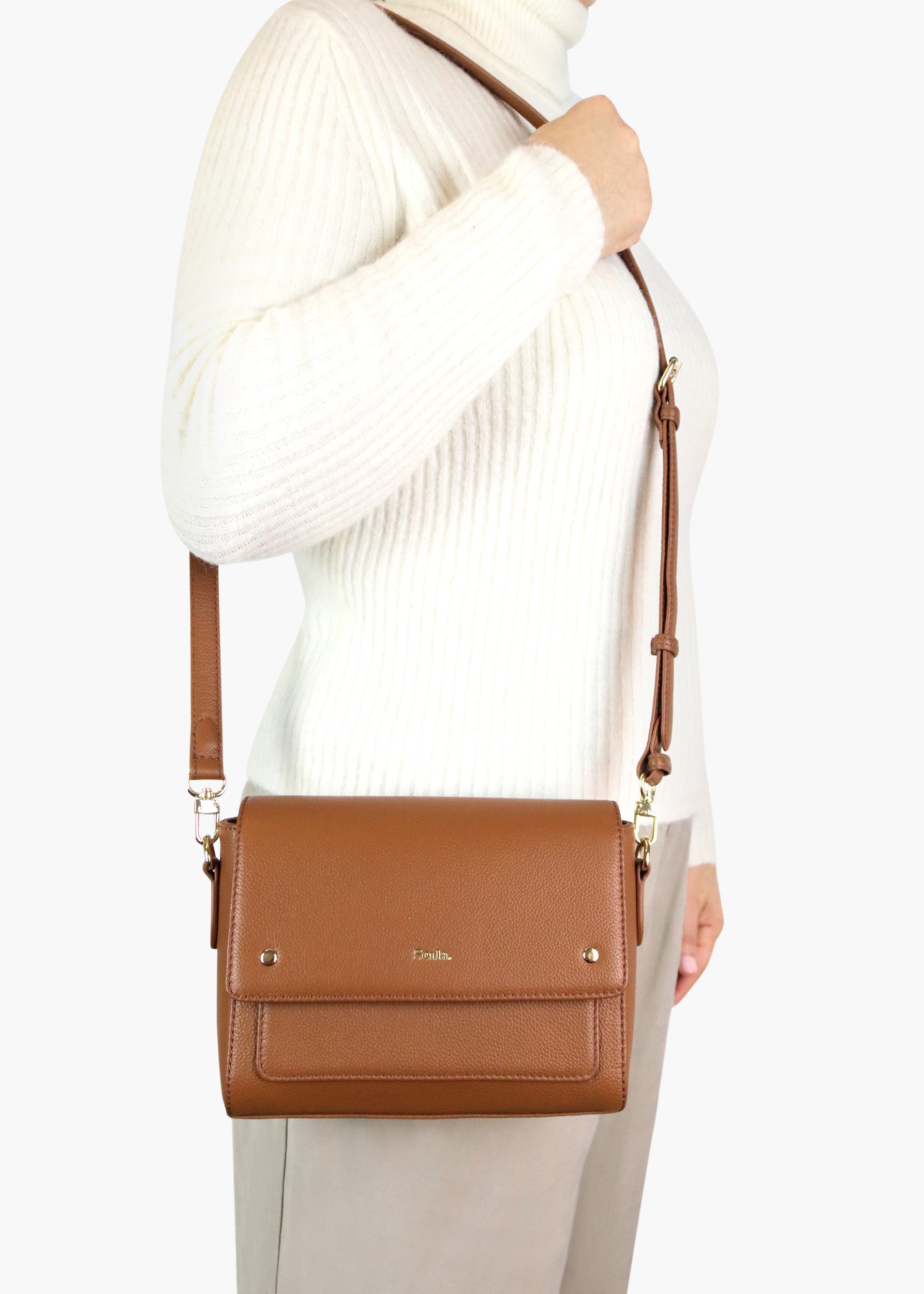 Victoria Tan Leather Crossbody Bag