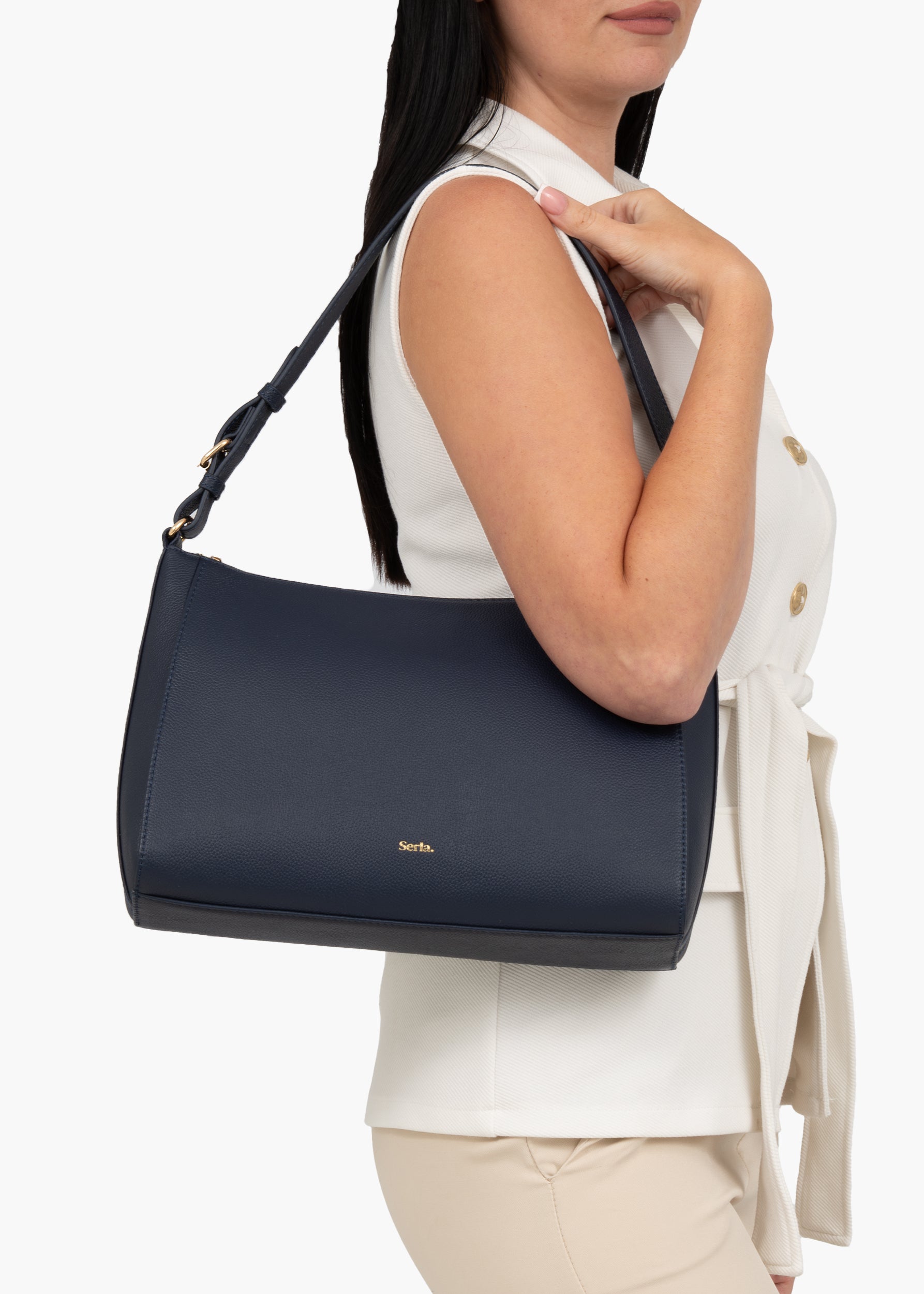 Alice Navy Leather Shoulder Bag