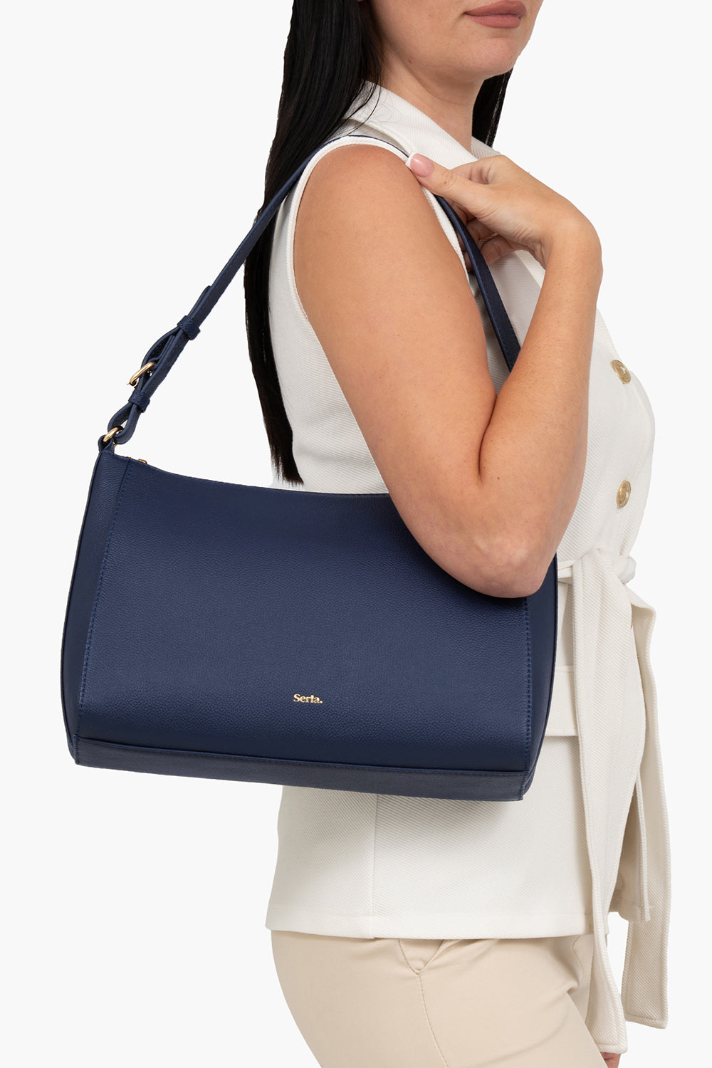 Alice Navy Leather Shoulder Bag