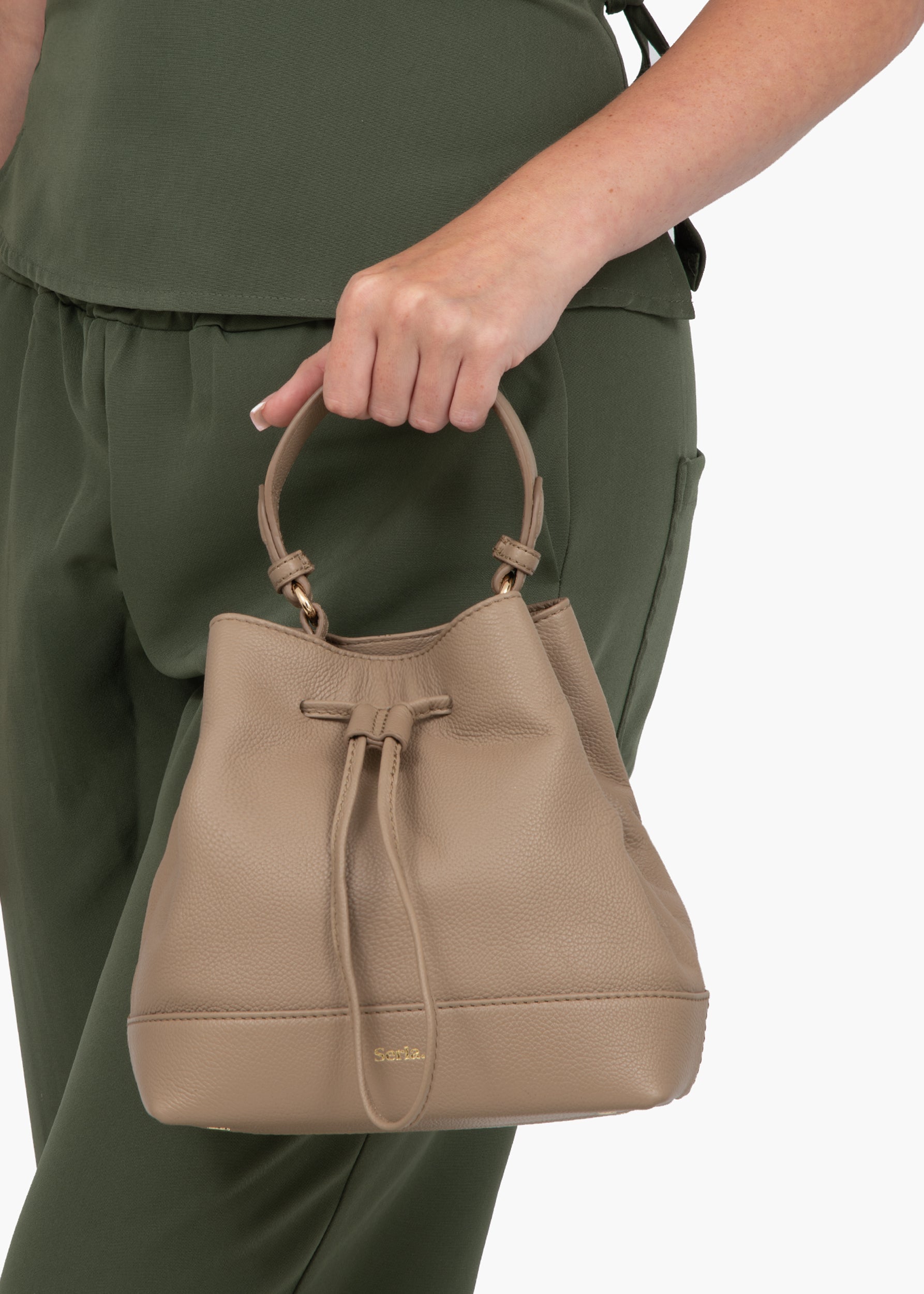 Margot Taupe Leather Bucket Bag