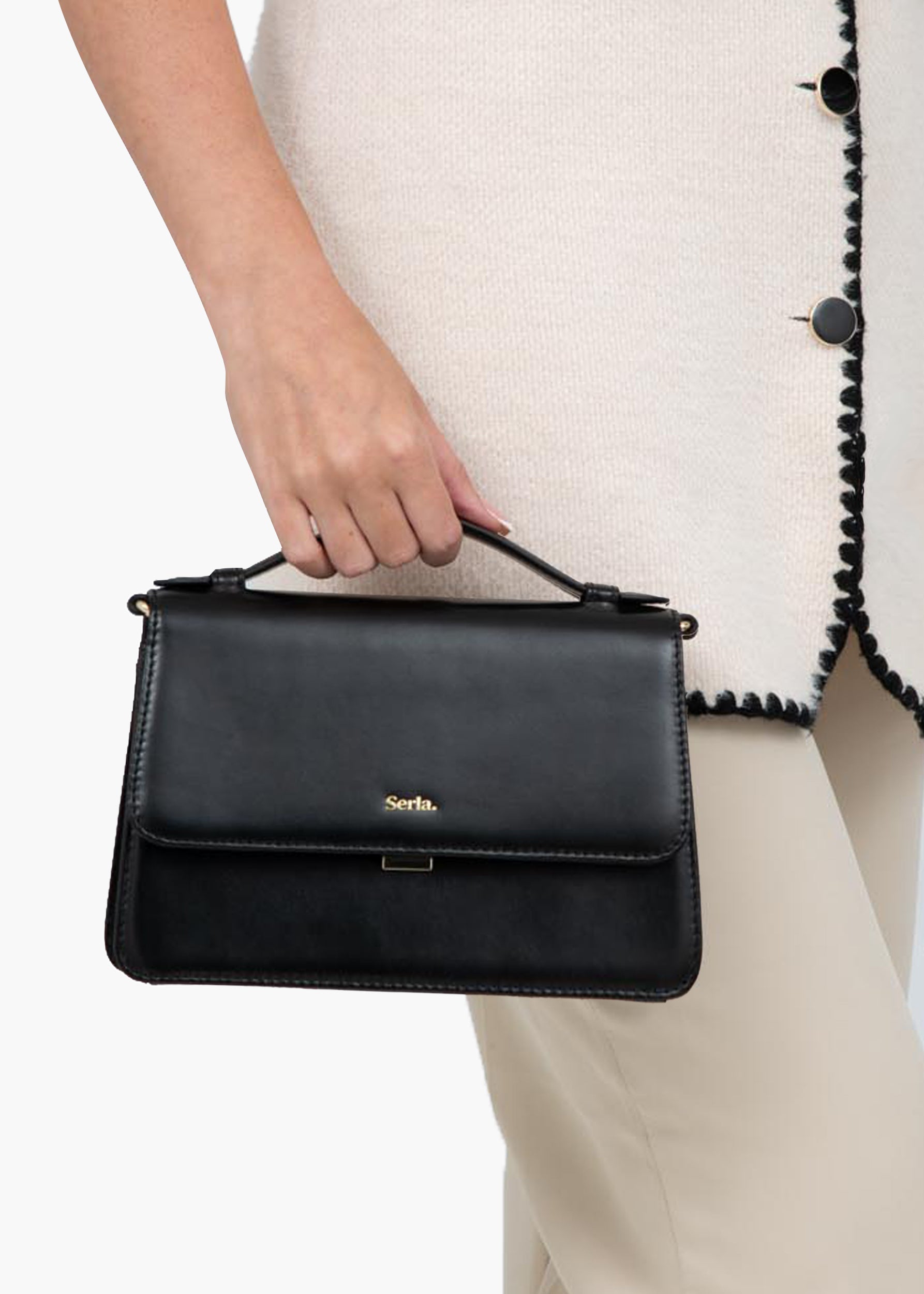 Isla Black Leather Top Handle Crossbody Bag