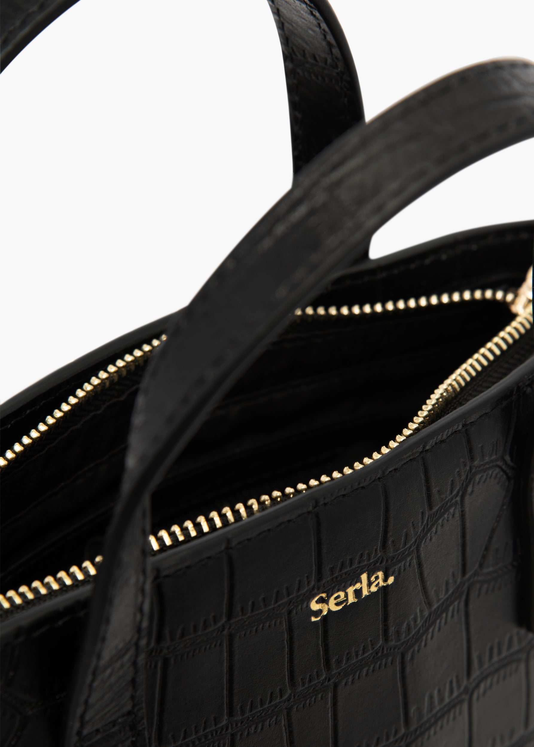 Cora Black Croc Top Handle Crossbody Bag