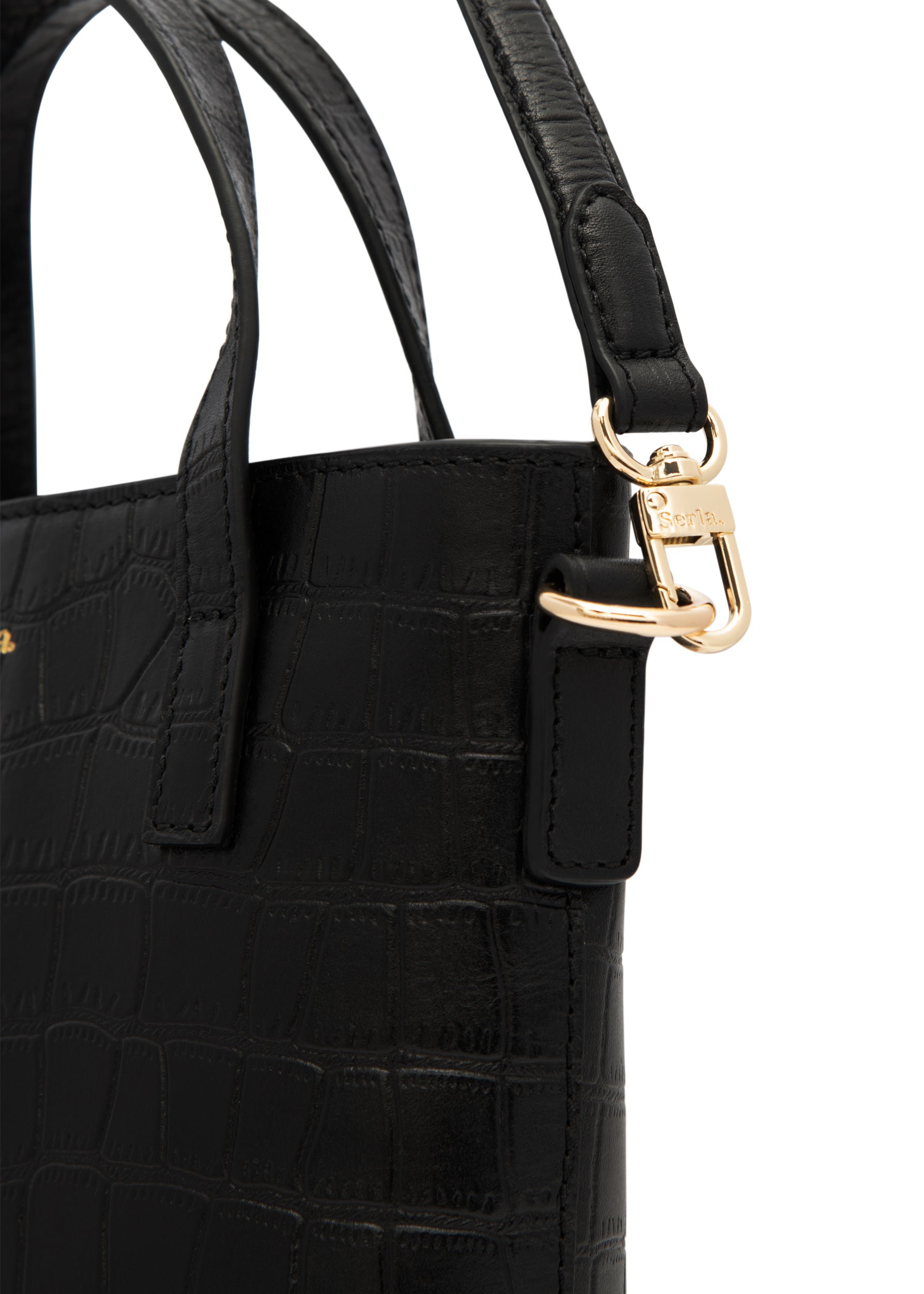 Cora Black Croc Top Handle Crossbody Bag