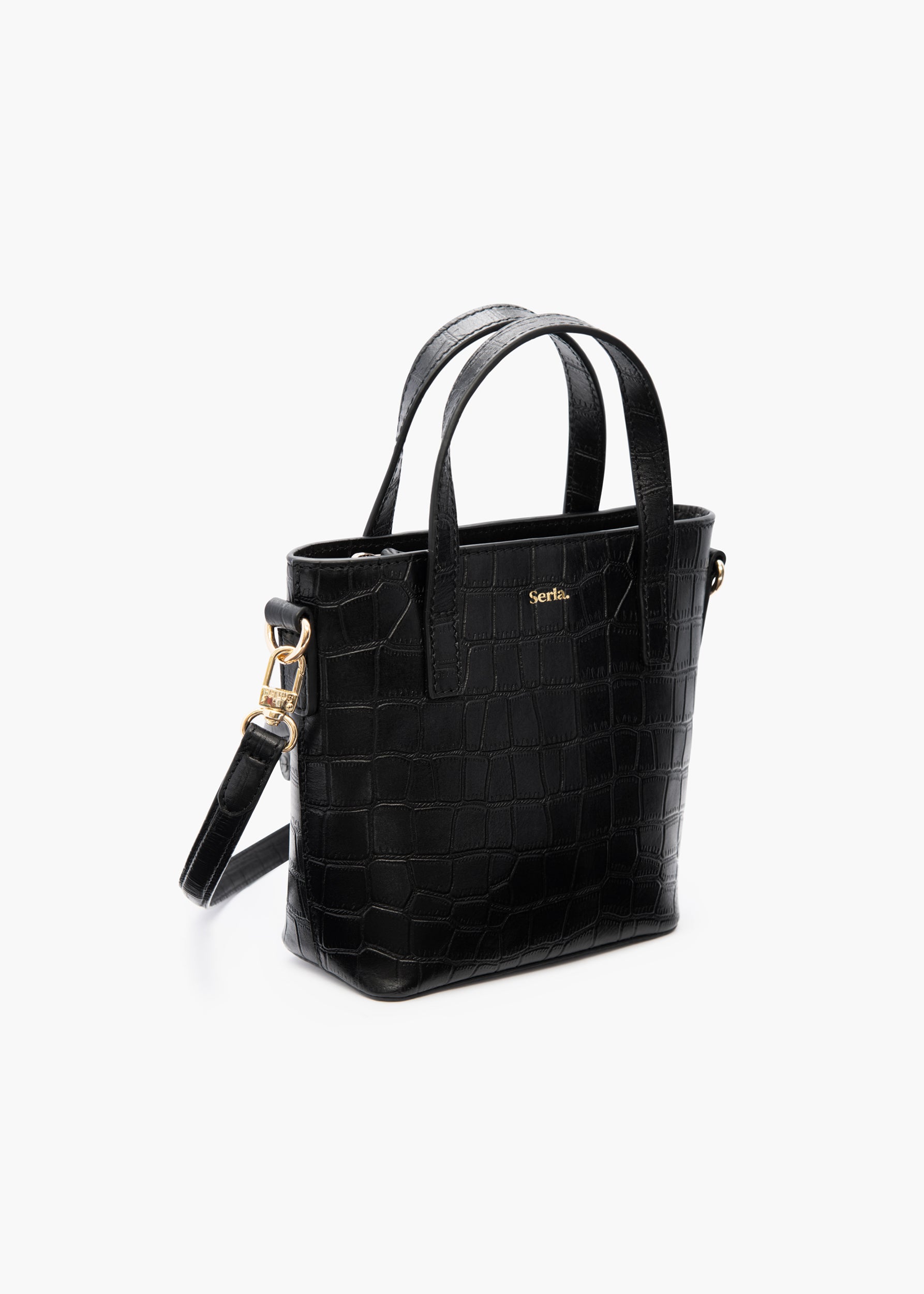 Cora Black Croc Top Handle Crossbody Bag