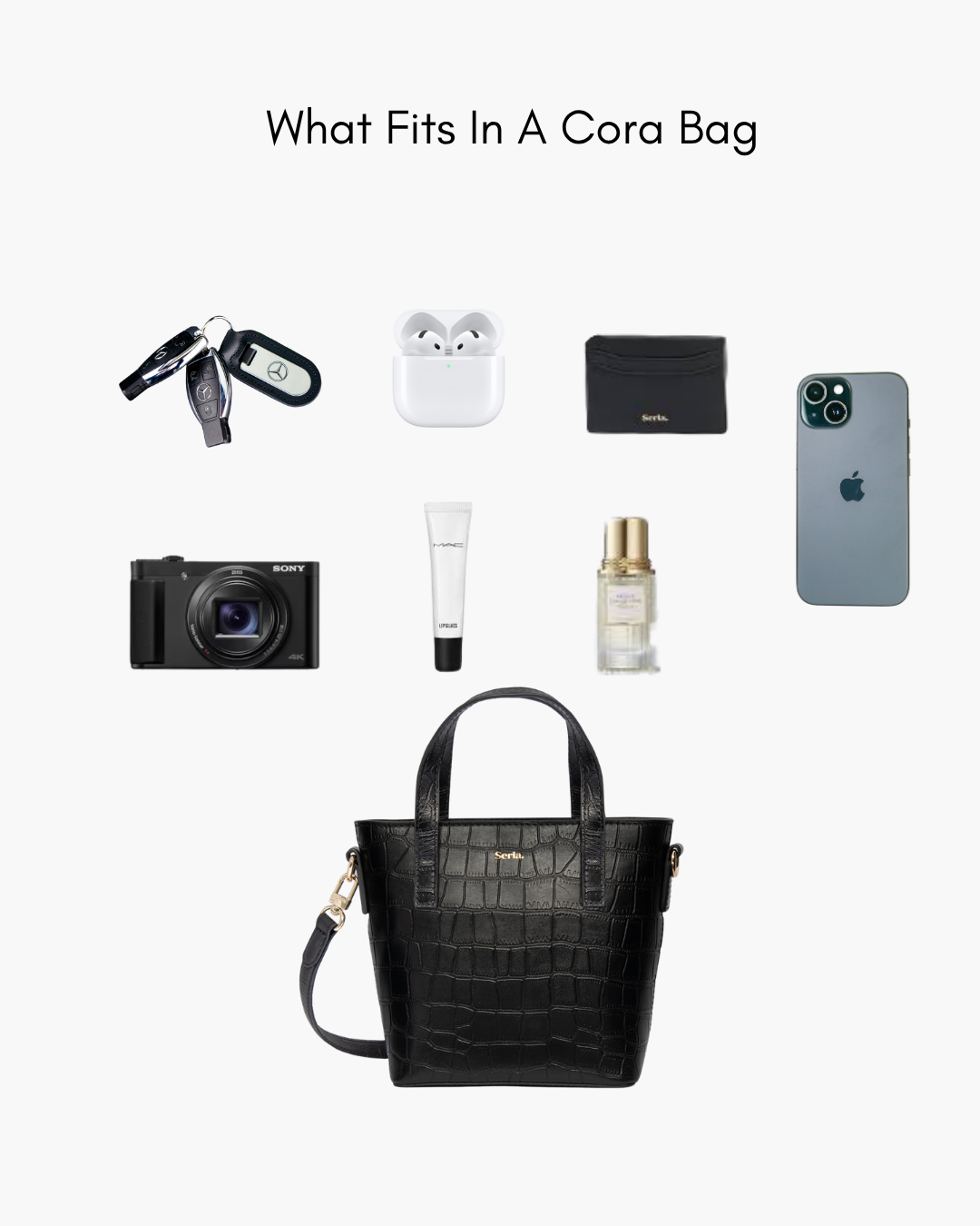 Cora Black Croc Leather Top Handle Crossbody Bag