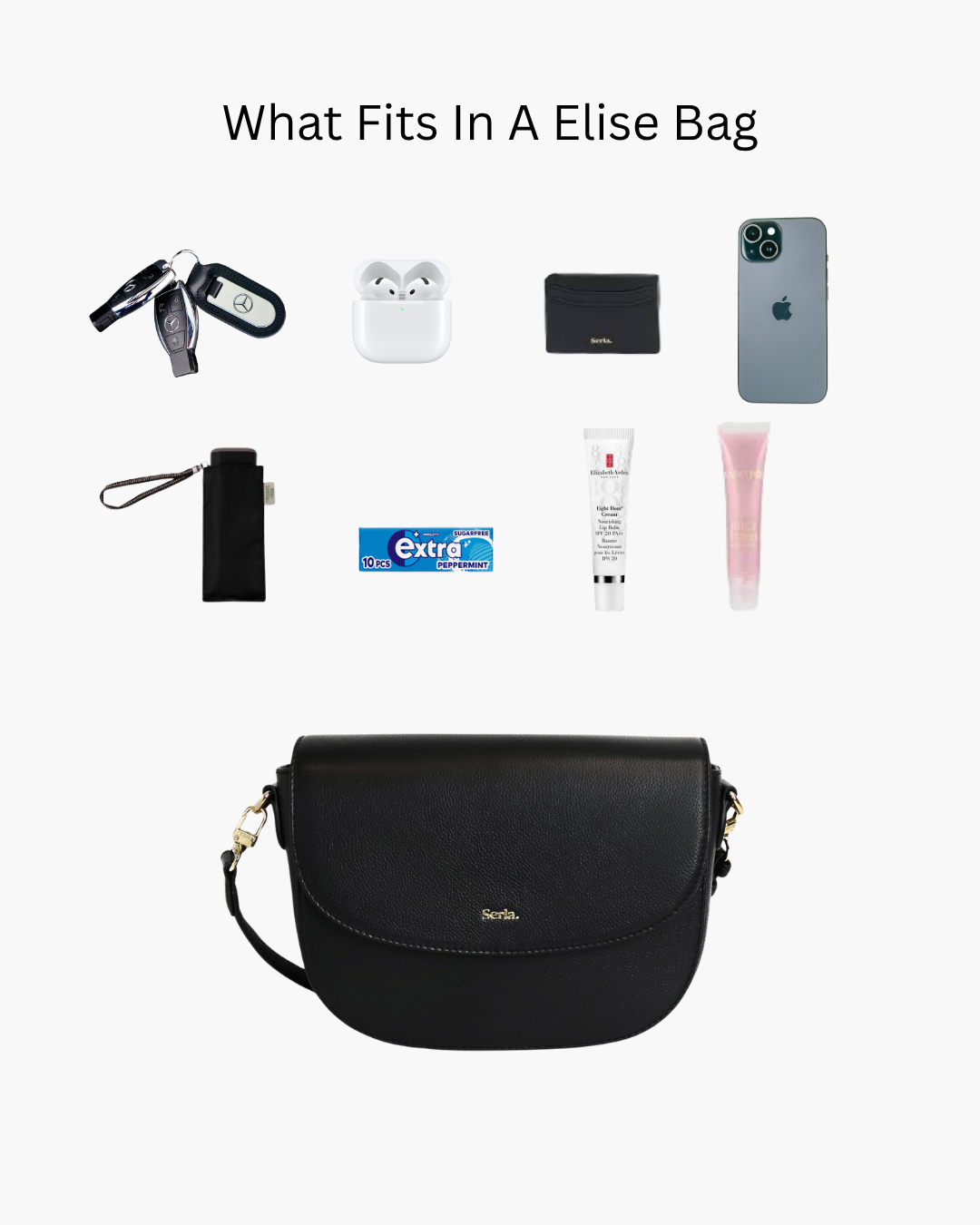 Elise Black Leather Crossbody Bag