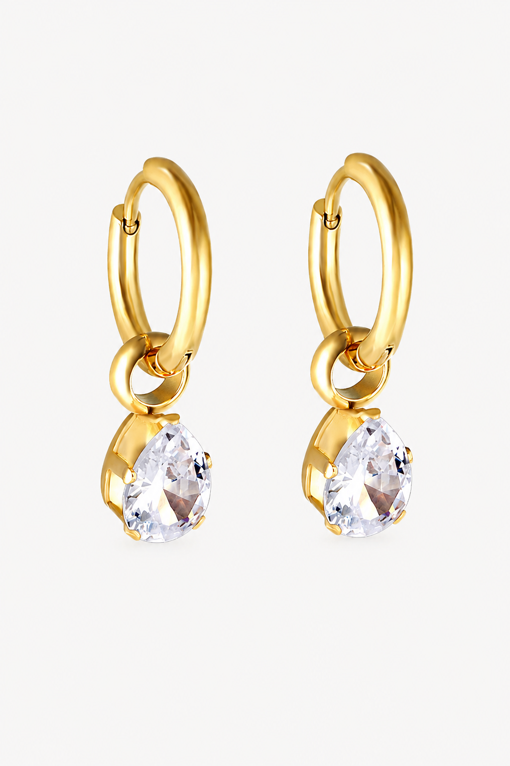 Gold Plated Diamante Pear Drop Hoop Earrings