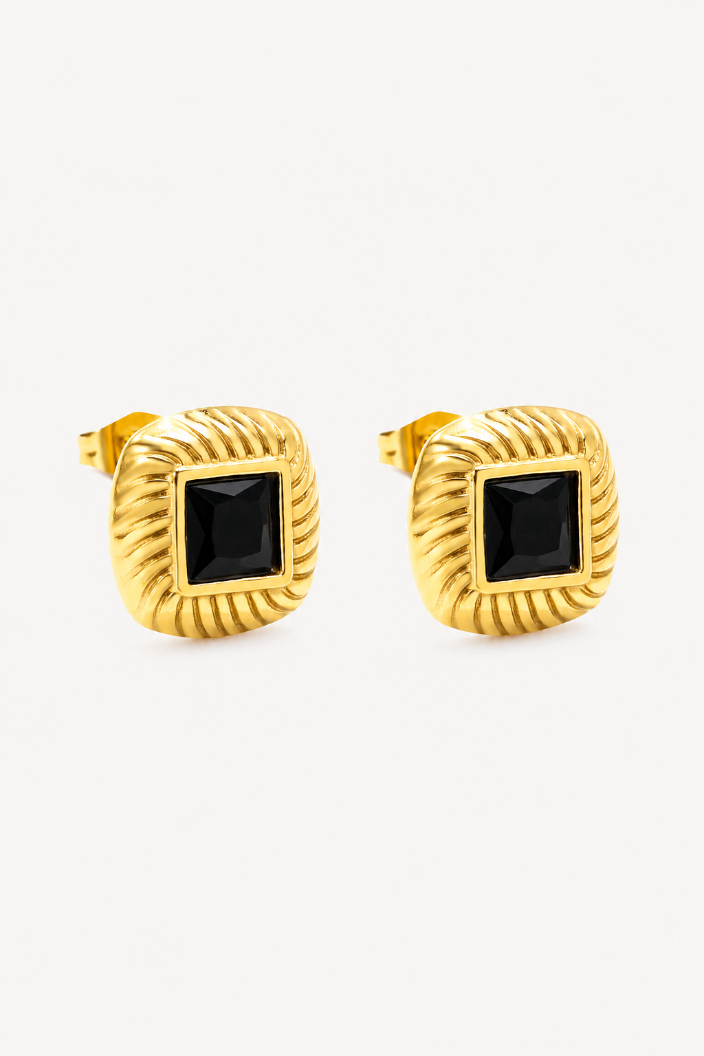 Gold Plated Vintage Black Stud Earrings