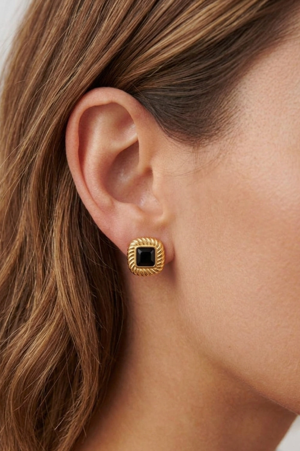 Gold Plated Vintage Black Stud Earrings